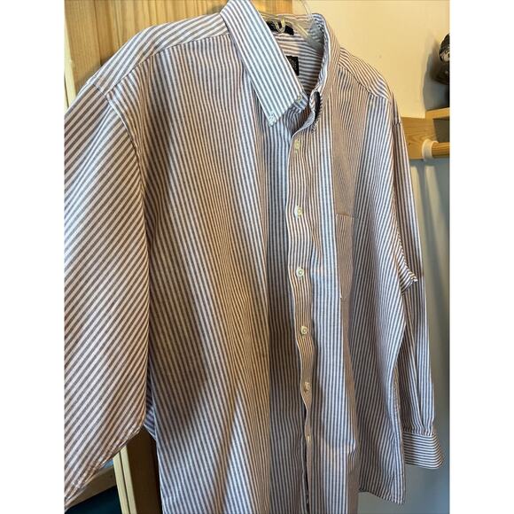 cambridge classics vtg mens 18 34/35 red striped LS button up cotton blend shirt - Picture 4 of 15